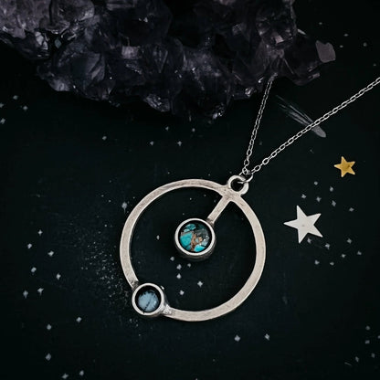 Artemis Necklace - Lunar Orbit Pendant with Natural Stones - minbolu