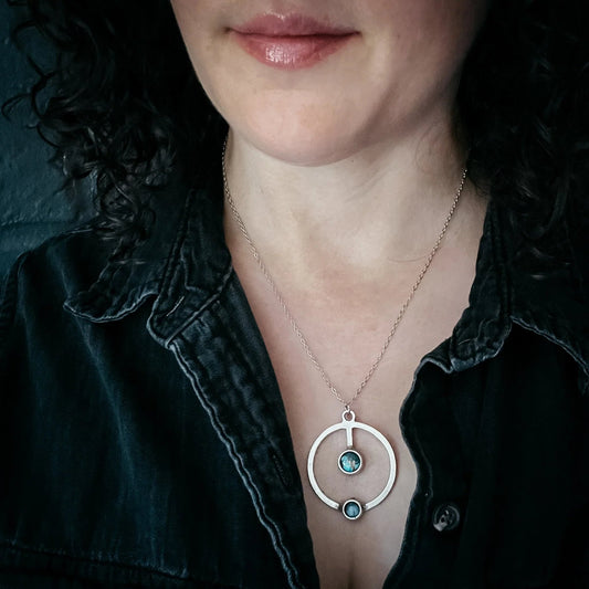 Artemis Necklace - Lunar Orbit Pendant with Natural Stones - minbolu