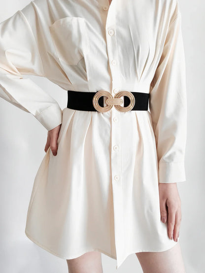 Geometric Buckle Wide Belt - Trendy Elastic Accessory - minbolu -