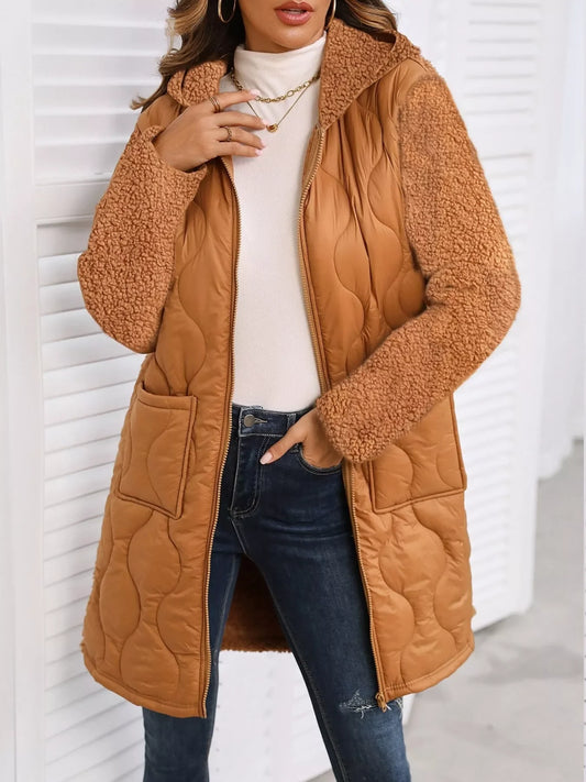 Zip Up Long Sleeve Hooded Outerwear - minbolu -