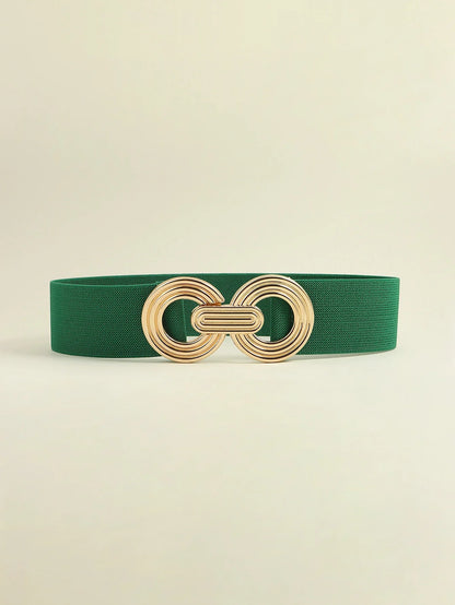 Geometric Buckle Wide Belt - Trendy Elastic Accessory - minbolu -