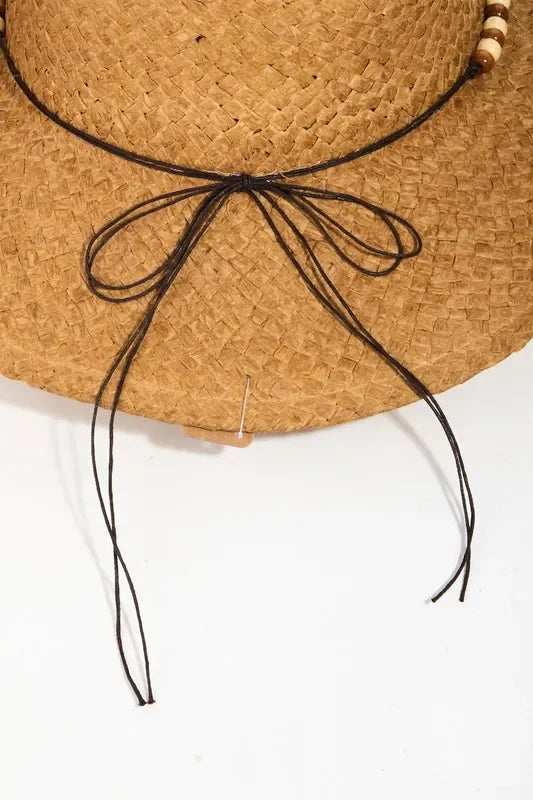 Fame Beaded Cowrie Shell Straw Weave Western Cowboy Hat - minbolu -