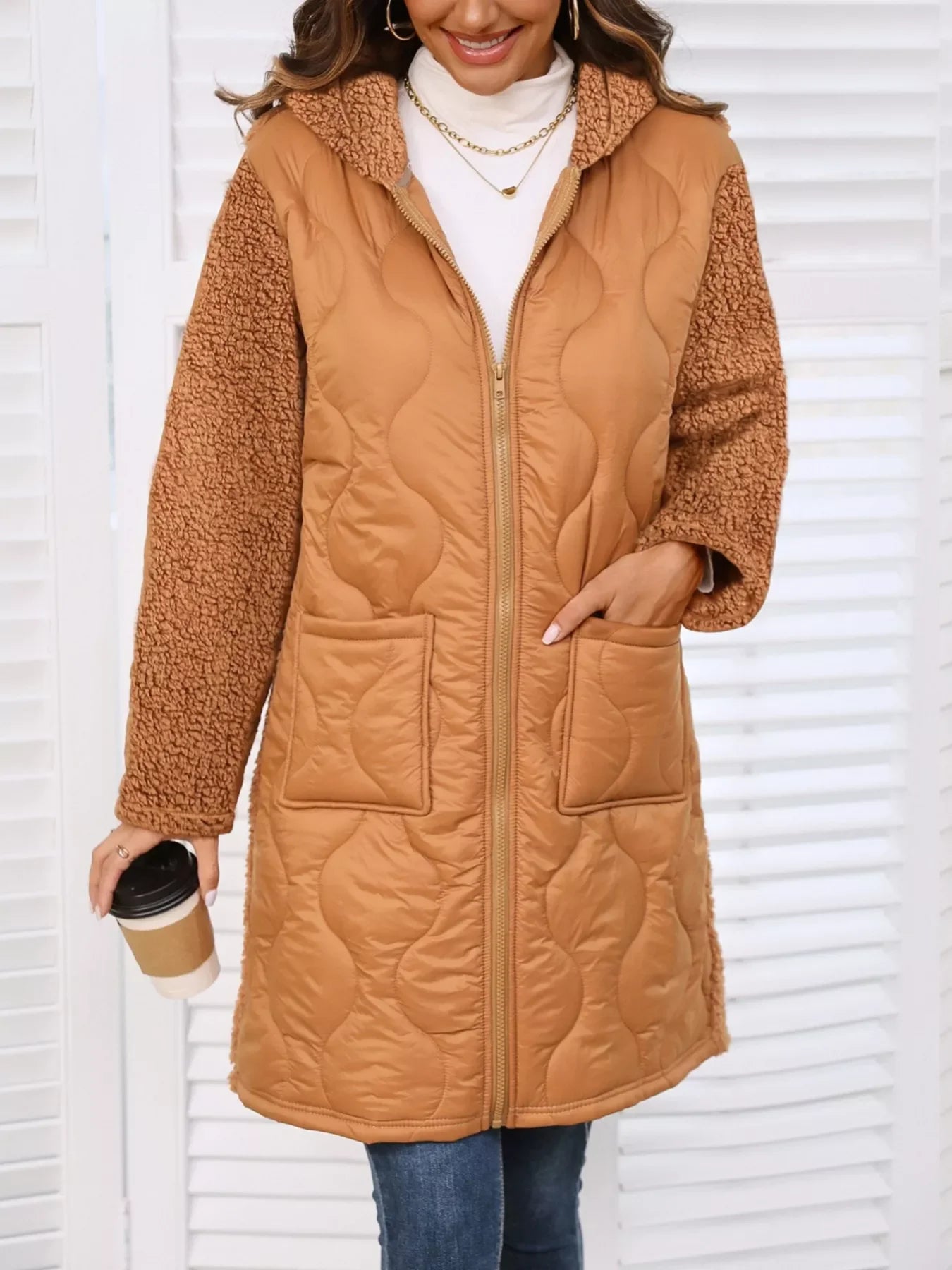 Zip Up Long Sleeve Hooded Outerwear - minbolu -