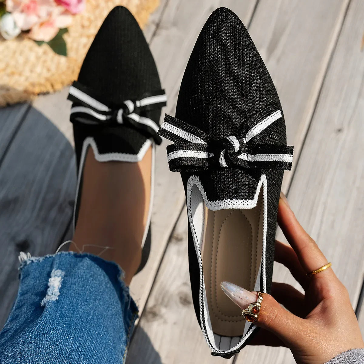 Boho Point Toe Flats - Women's Slip-On Comfort Shoes - minbolu -