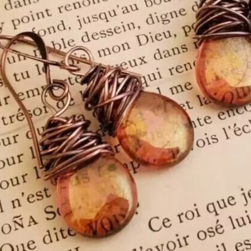 Alloy Gemstone Drop Earrings - minbolu -