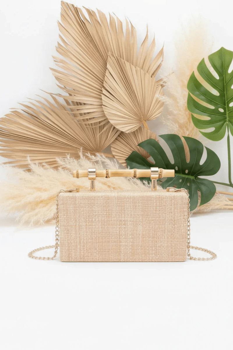 Bamboo Handle Case Bag - Faux Straw Woven Clutch Purse - Clutches - minbolu