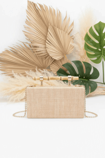 Bamboo Handle Case Bag - Faux Straw Woven Clutch Purse - Clutches - minbolu
