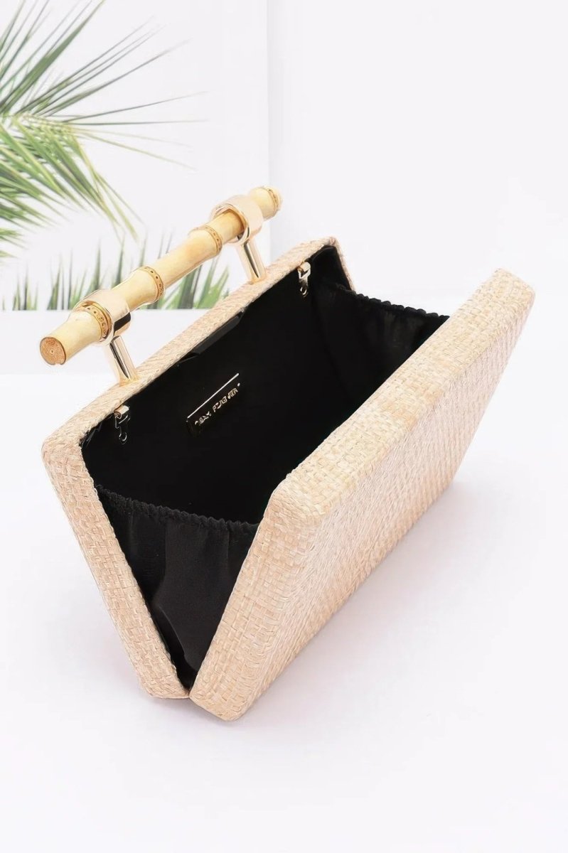 Faux Straw Bamboo Handle Case Bag - minbolu -