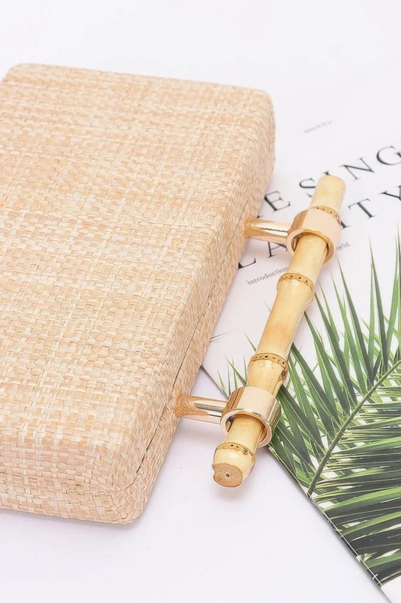 Faux Straw Bamboo Handle Case Bag - minbolu -