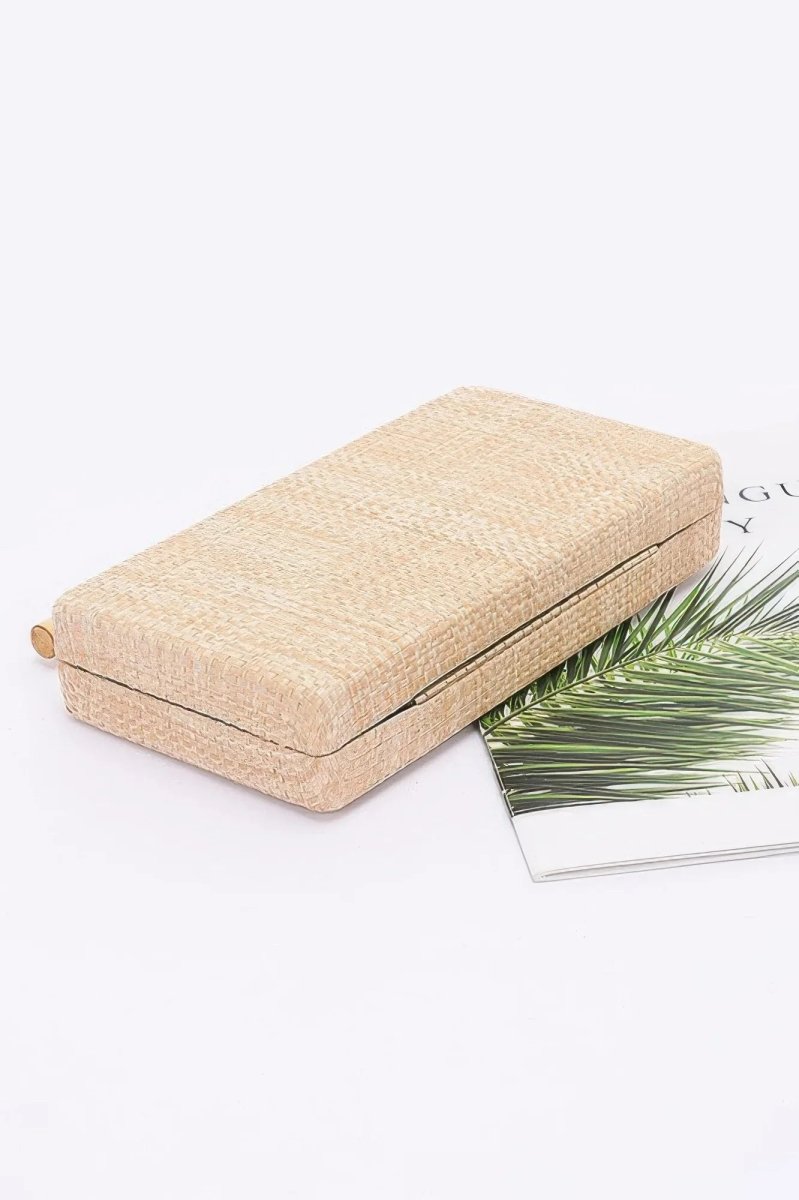 Faux Straw Bamboo Handle Case Bag - minbolu -