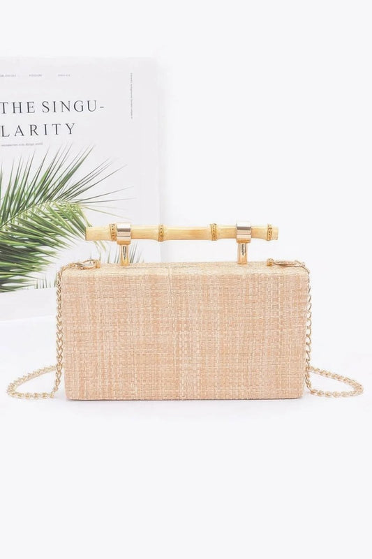 Faux Straw Bamboo Handle Case Bag - minbolu -