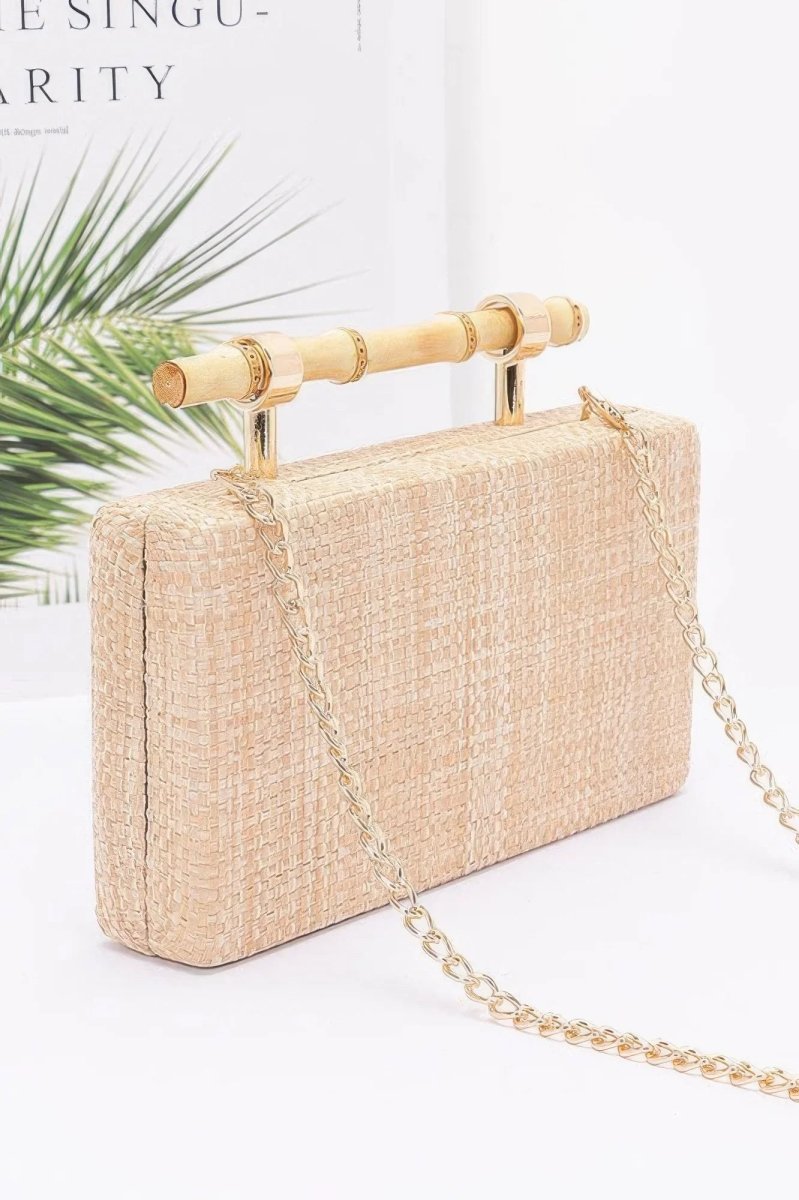 Faux Straw Bamboo Handle Case Bag - minbolu -