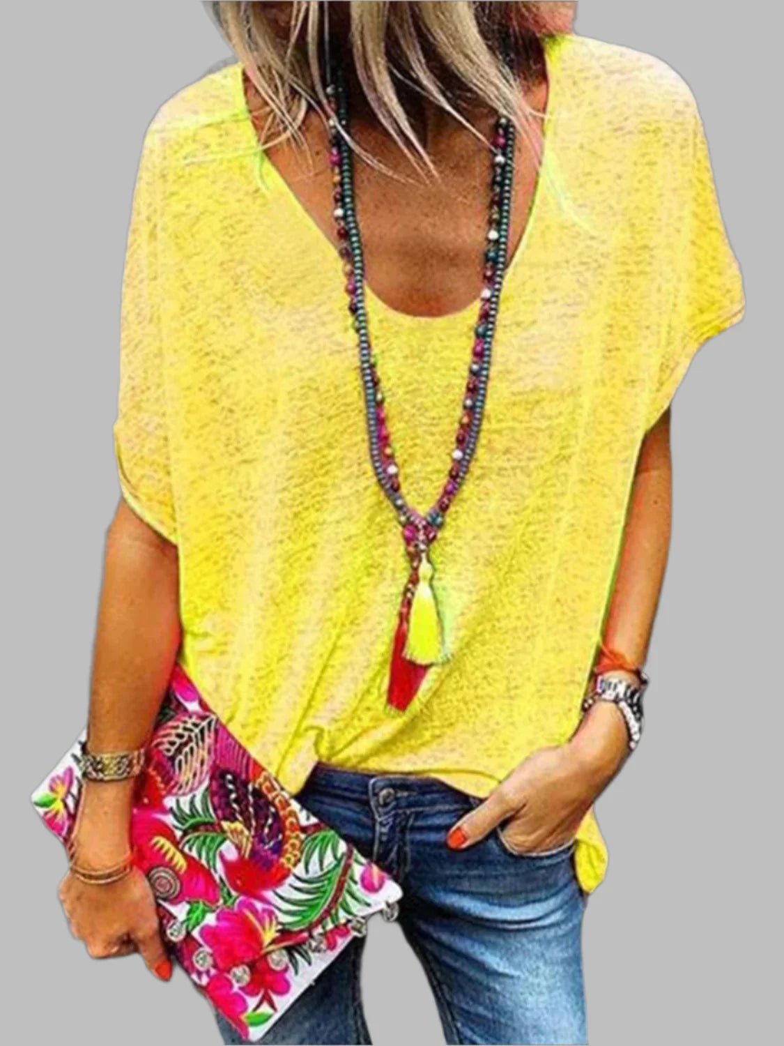 Basic Style Scoop Neck Tee - minbolu -