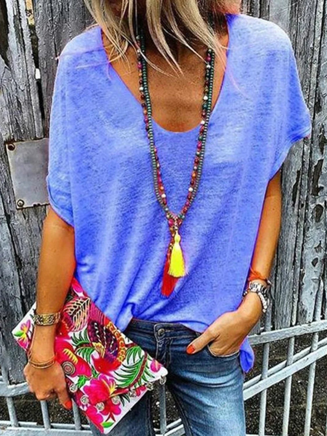 Basic Style Scoop Neck Tee - minbolu