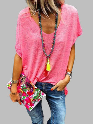 Basic Style Scoop Neck Tee - minbolu -