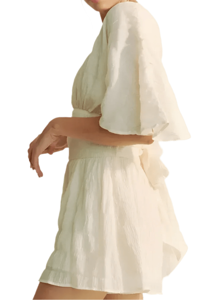 White Romper - Batwing Sleeve Waist Belt Romper | Boho Chic - minbolu -