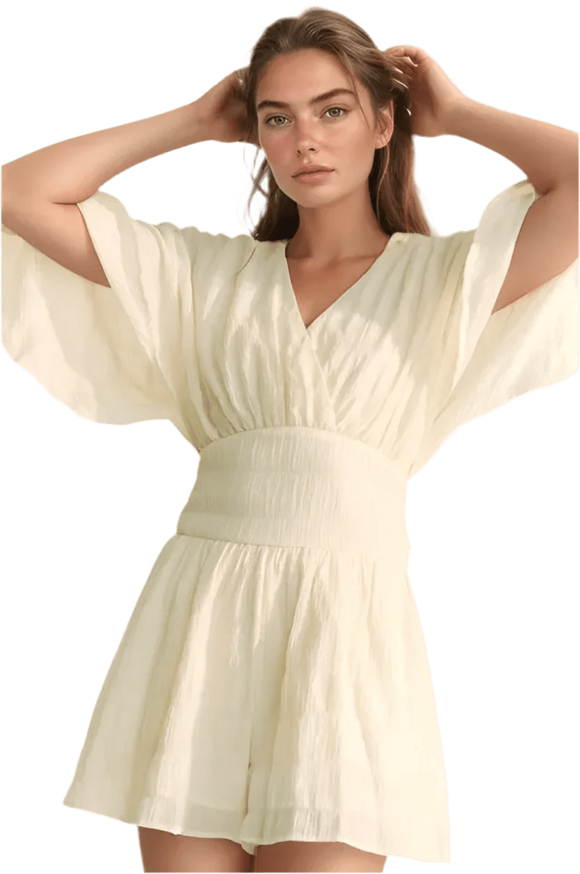 Batwing Sleeve Waist Belt Romper - minbolu