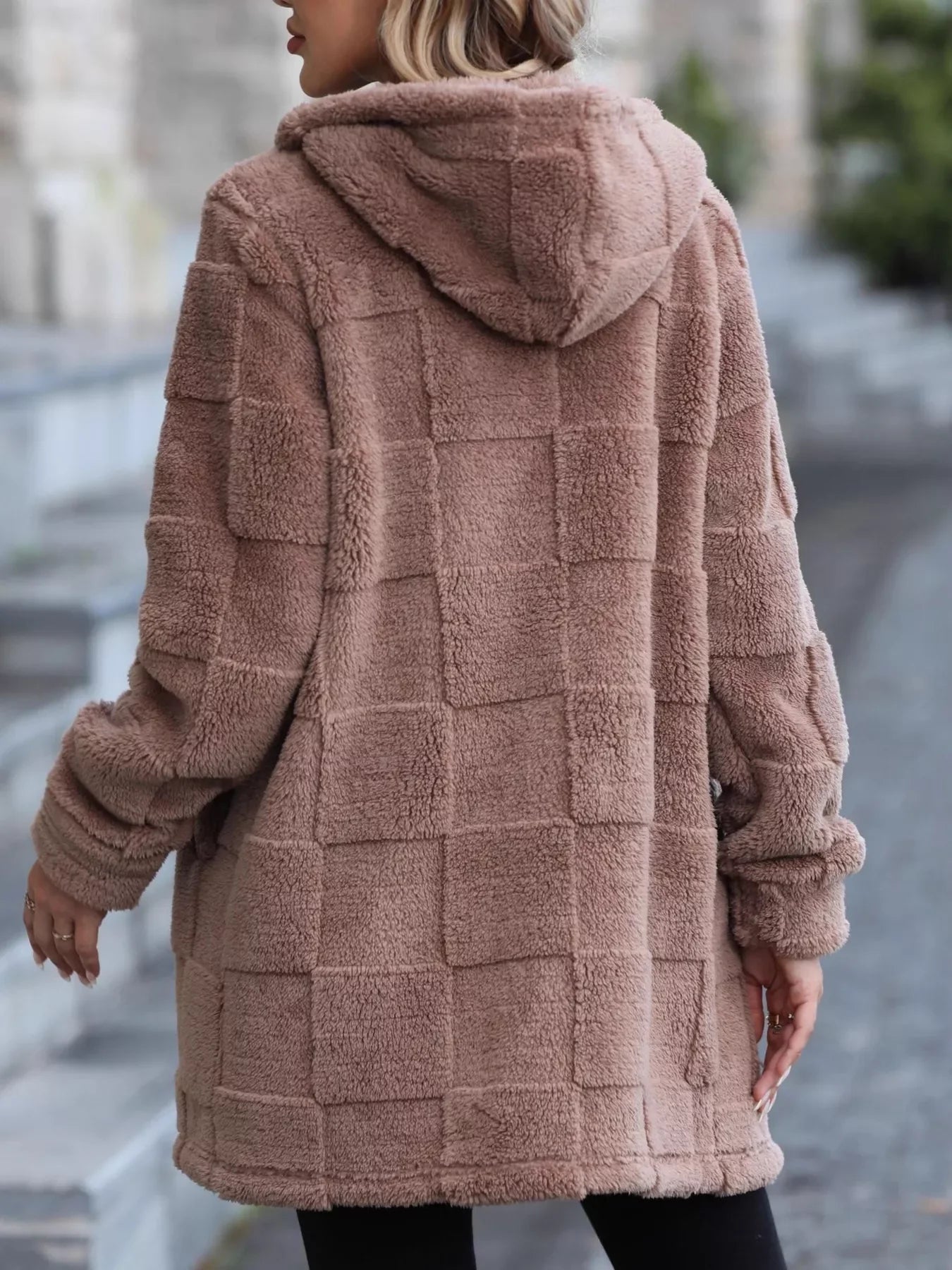Boho Outerwear - Women's Oversized Fleece Zip-Up Hooded Jacket - minbolu -