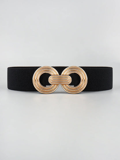 Geometric Buckle Wide Belt - Trendy Elastic Accessory - minbolu -