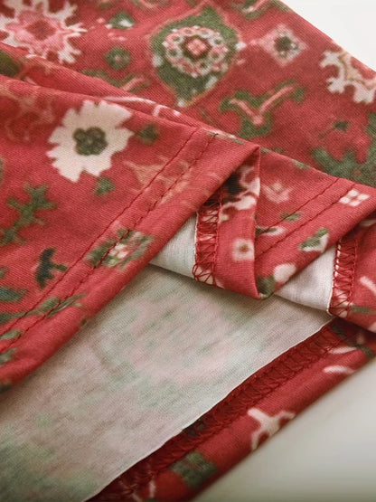 Printed Notched Short Sleeve Blouse - Stylish Design - minbolu -