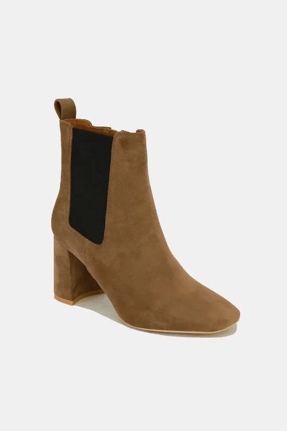 Beast Fashion Faux Suede Block Heel Chelsea Boots with Elastic Side Panel | Women's Ankle Boots - minbolu