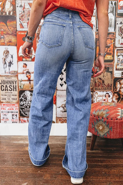 Beau Blue High Rise Jeans - Tailored Center Seam Detail - minbolu
