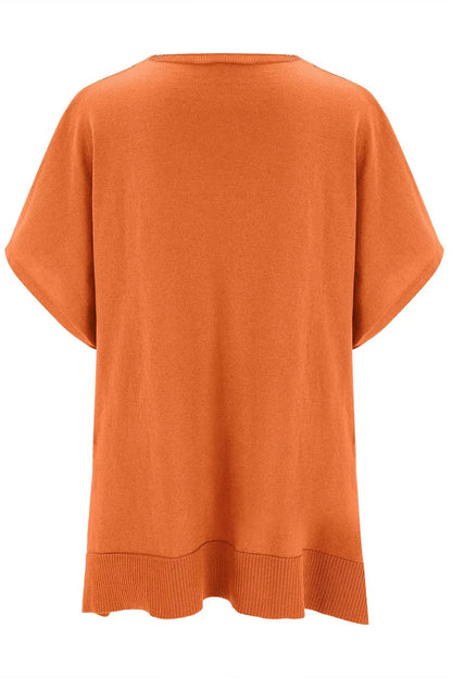 Slit V-Neck Half Sleeve Knit Top - minbolu -