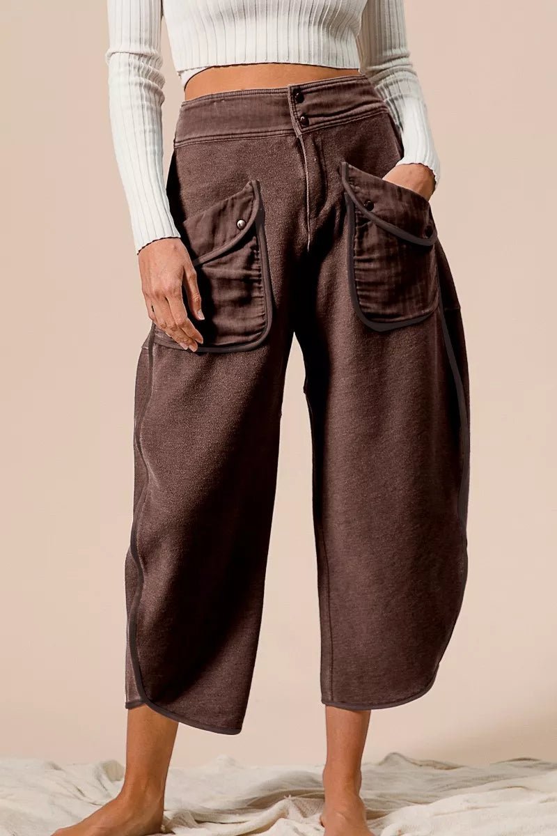 BiBi Washed Terry Pants with Pockets - minbolu -