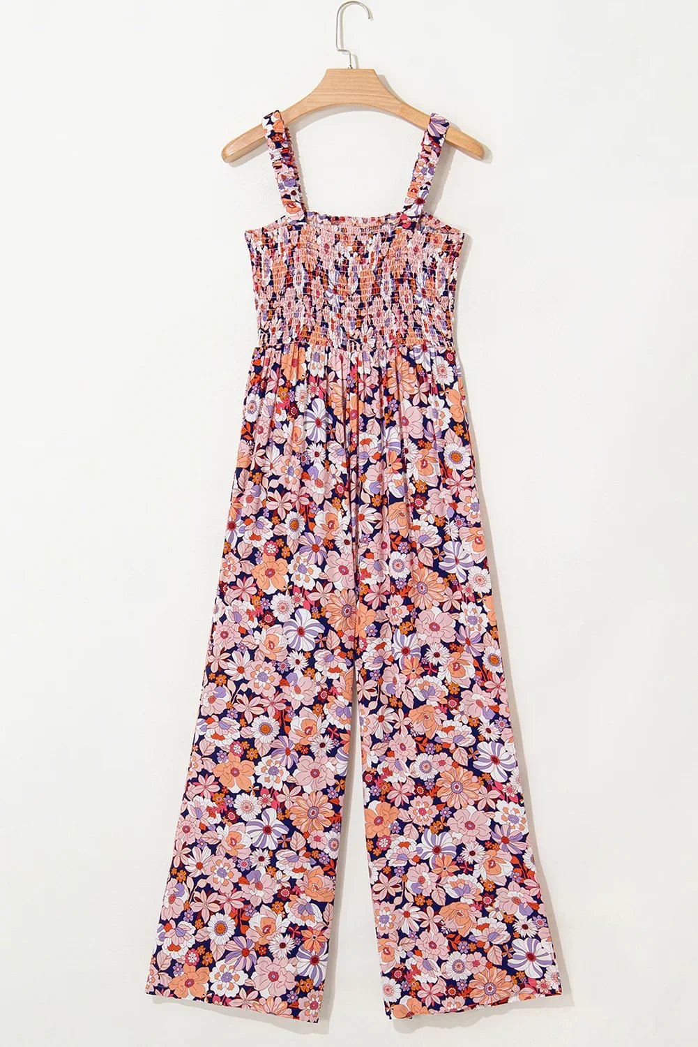 Black Floral Square Neckline Stretch High Waist Jumpsuit - minbolu