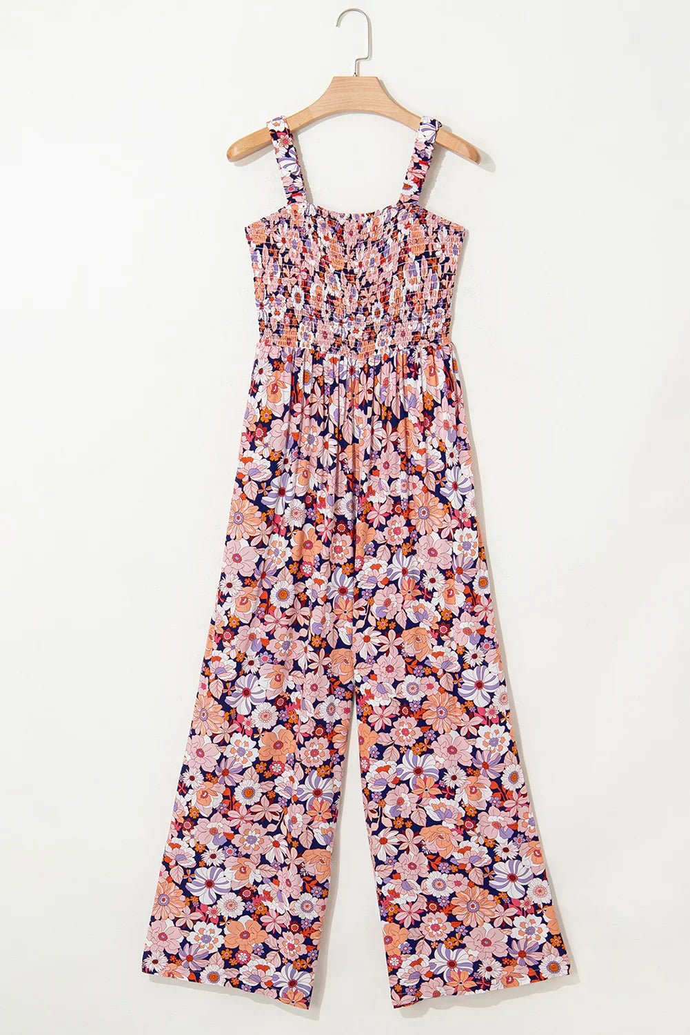 Black Floral Square Neckline Stretch High Waist Jumpsuit - minbolu
