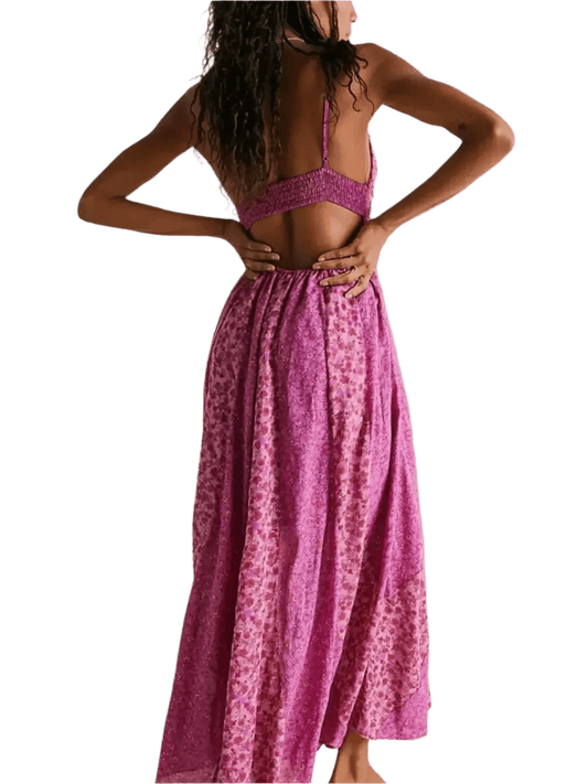 Bloom & Breeze Floral V-Neck Maxi Cami Dress - minbolu -