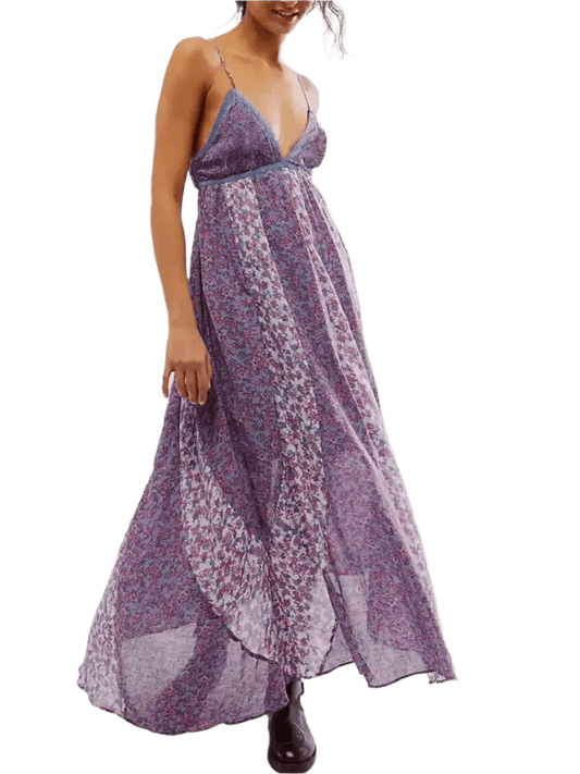 Bloom & Breeze Floral V - Neck Maxi Cami Dress - minbolu