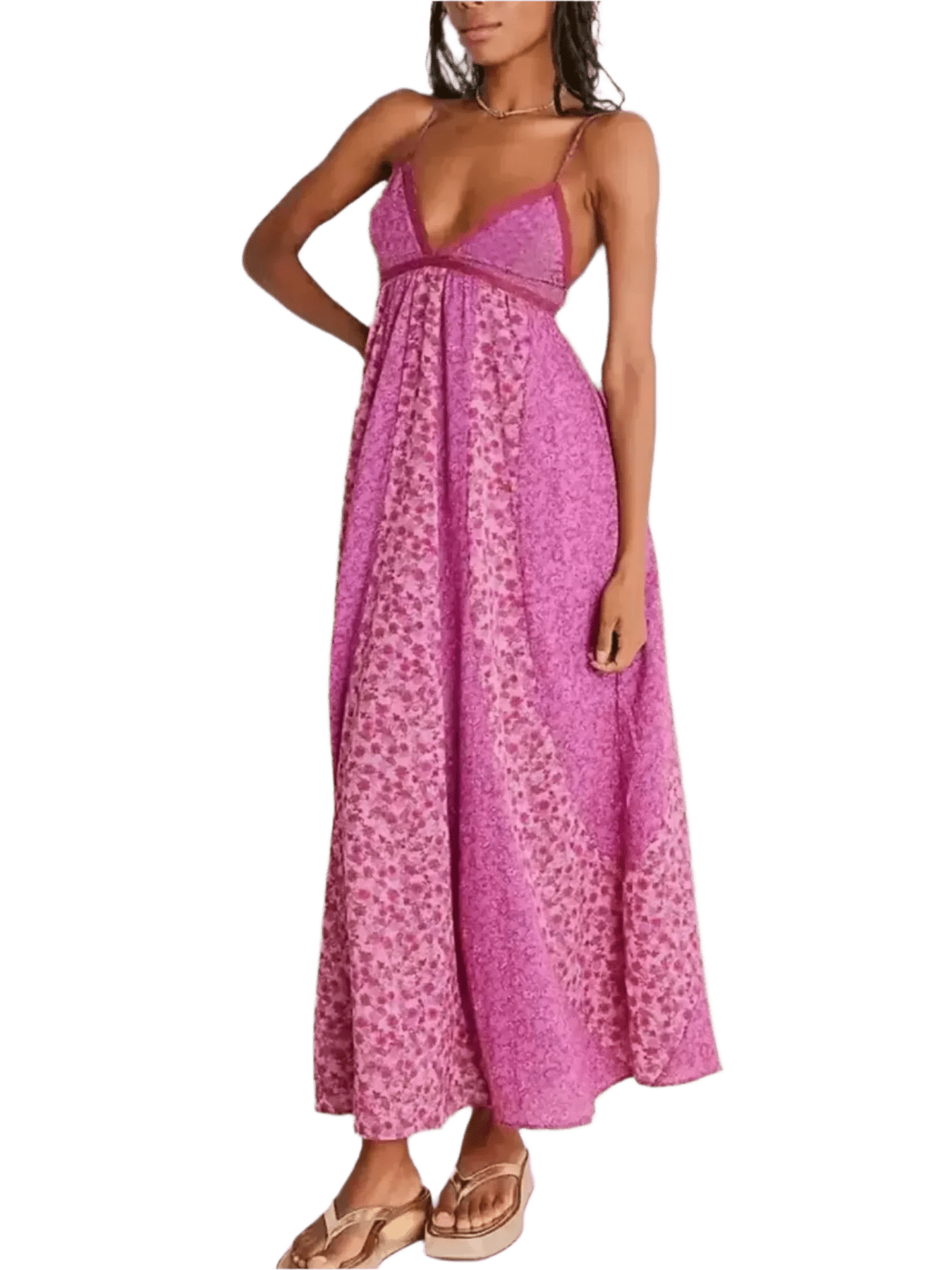 Bloom & Breeze Floral V-Neck Maxi Cami Dress - minbolu -