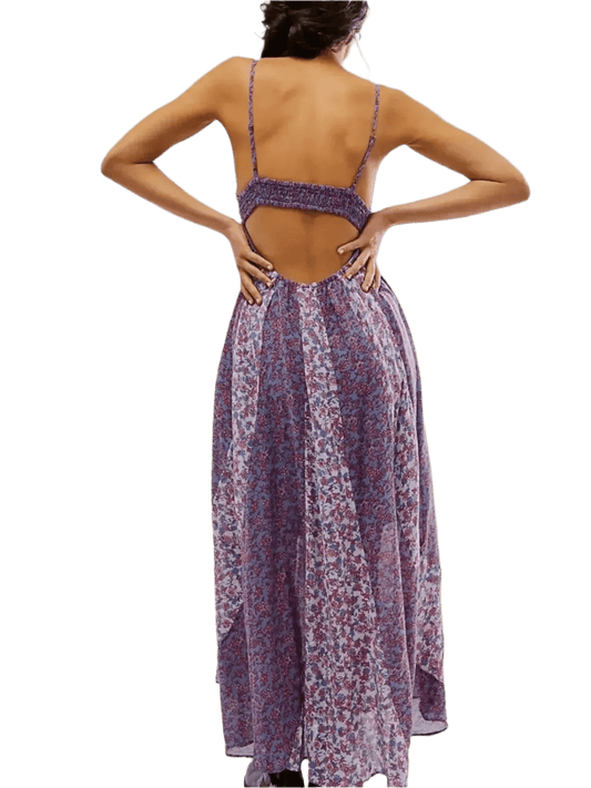 Bloom & Breeze Floral V-Neck Maxi Cami Dress - minbolu -