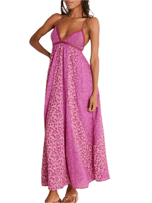 Bloom & Breeze Floral V-Neck Maxi Cami Dress - minbolu -