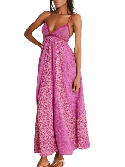 Bloom & Breeze Floral V - Neck Maxi Cami Dress - minbolu