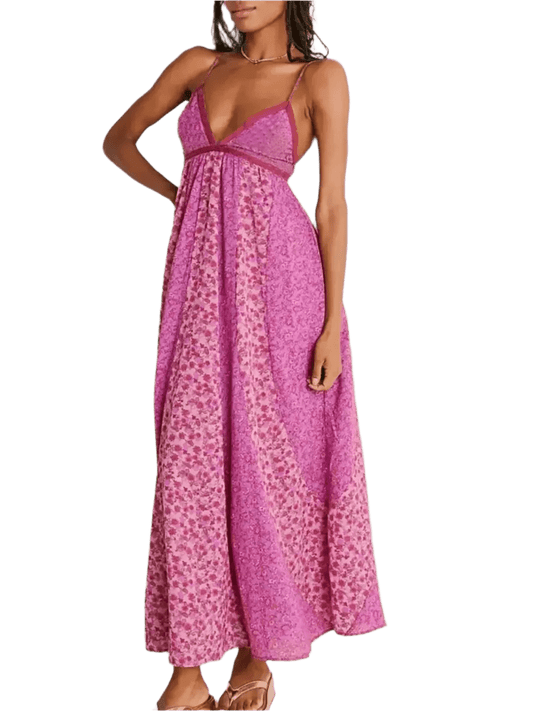 Bloom & Breeze Floral V - Neck Maxi Cami Dress - minbolu