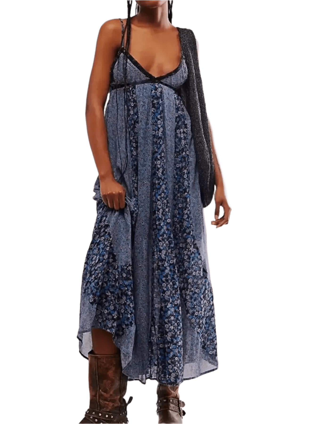 Bloom & Breeze Floral V-Neck Maxi Cami Dress - minbolu -