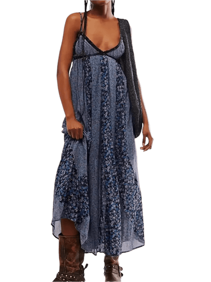 Bloom & Breeze Floral V - Neck Maxi Cami Dress - minbolu