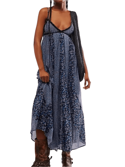 Bloom & Breeze Floral V - Neck Maxi Cami Dress - minbolu