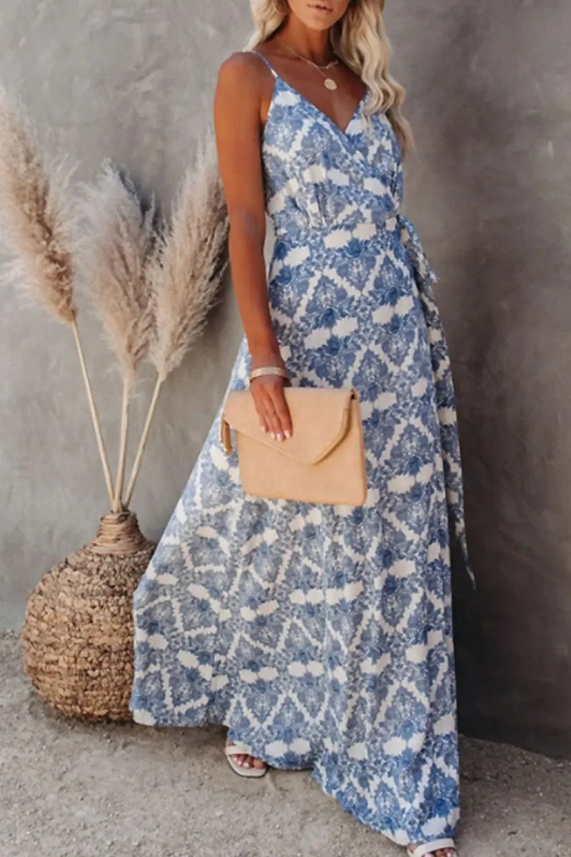 Printed Tied Maxi Cami Dress - minbolu -