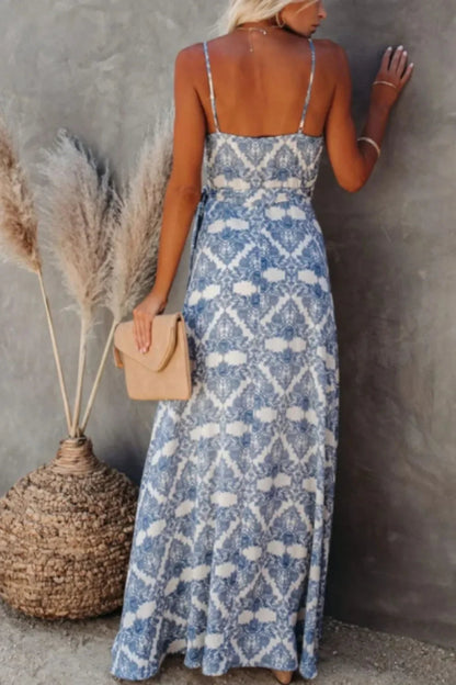 Printed Tied Maxi Cami Dress - minbolu -