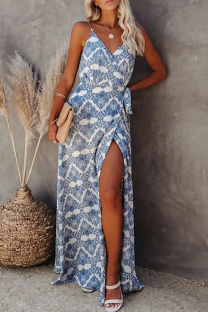 Printed Tied Maxi Cami Dress - minbolu -