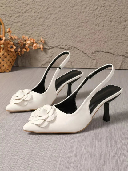 Flower detail slingback heels in cream