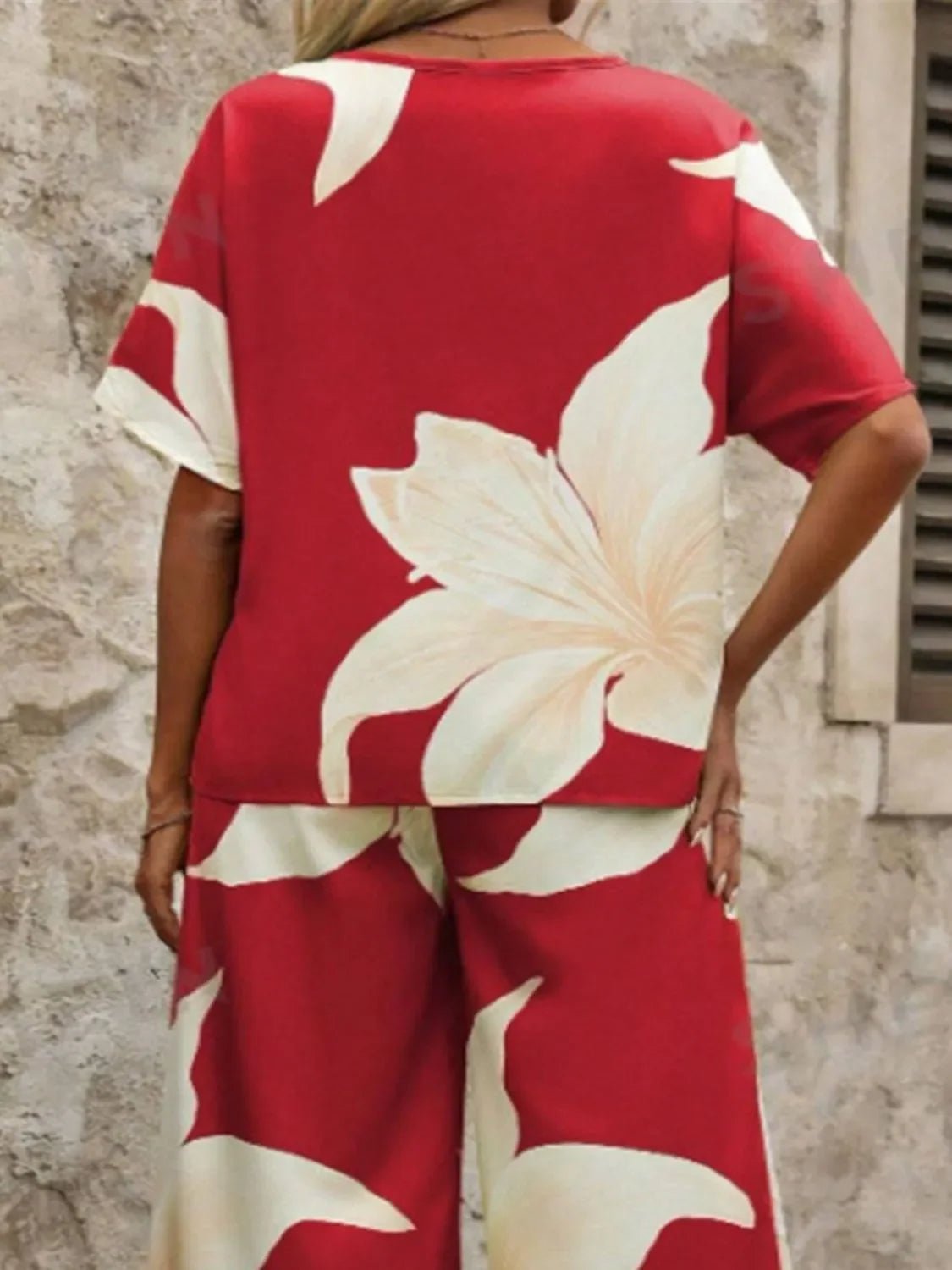 Bohemian Floral Wide Leg Pants Set - Festival V-Neck Two Piece - minbolu -