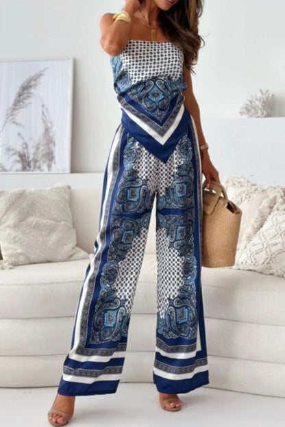 Printed Cami and Wide Leg Pants Set - minbolu -