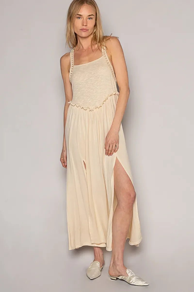 Bohemian Maxi Dress with Side Slit - minbolu -
