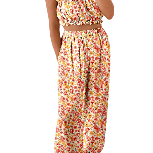 Boho Bloom Bandeau Top & Wide - Leg Pants Set - minbolu