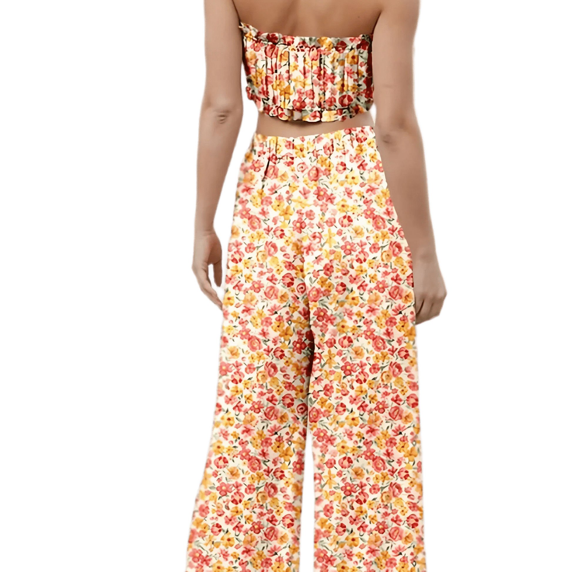 Boho Bloom Bandeau Top & Wide - Leg Pants Set - minbolu