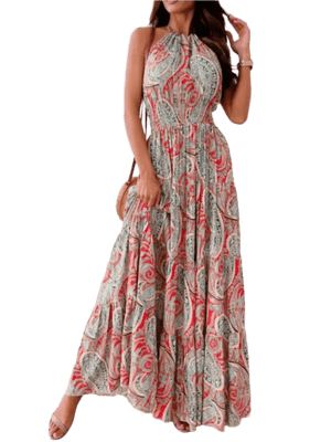 Boho Charm Halter Maxi Dress - minbolu -